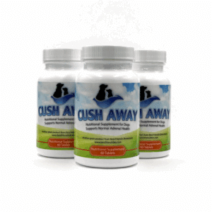 cushaway-product-line: CushAway natural pet supplement bottle display